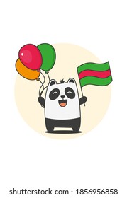 Panda with flag. Flat style design - vector