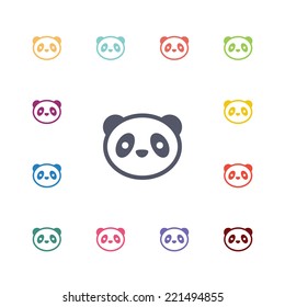 panda flat icons set. Open round colorful buttons. Vector 