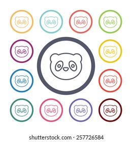 panda flat icons set. Open colorful buttons 