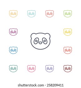 panda flat icons set. Open colorful buttons 