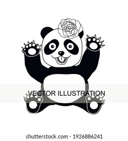 Panda with flower. Panda with rose. Panda with flower on Head