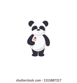 panda with flower vector on a white background