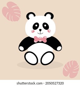 panda con una flor. Diseño plano.Ilustración vectorial.Cuerpo animal Kawaii.Caricatura Panda tarjeta lisa plana