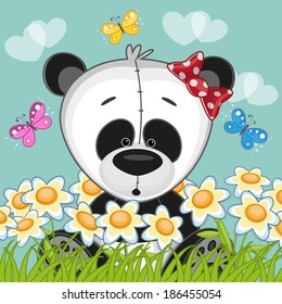 Panda with flowers and butterflies