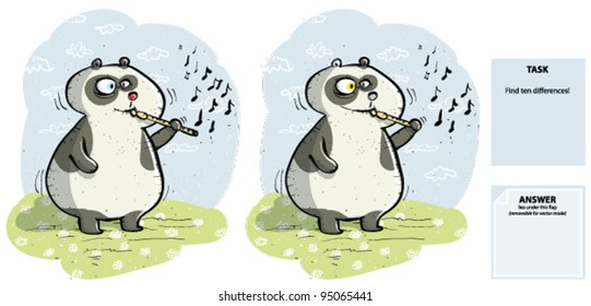 Panda with Flute : Find 10 Differences