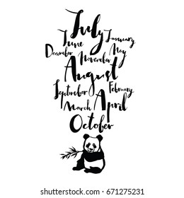 Panda font Handwritten calligraphy Months of year Black color