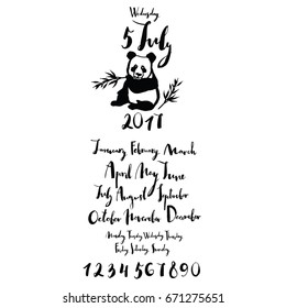 Panda font Months of year Days of the week Numbers