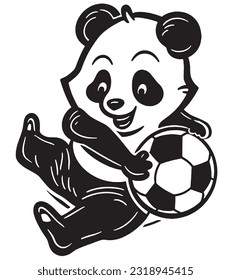 panda is a football goalkeeper catching the ball