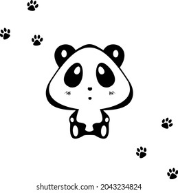 panda with footprints vector illustration