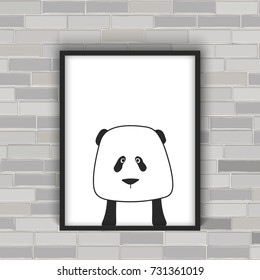 panda in the frame on the brick wall