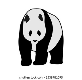 panda full body vector design. Simple panda bear. black and white illustration