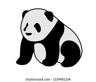 panda full body vector design. Simple panda bear. black and white illustration