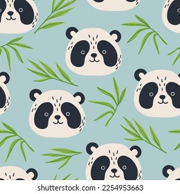 С ute panda divertido cara animal, vectores de cabeza sin costura. С textura de boquilla de artoon. Ilustración de prendas de vestir, tarjetas, guardería, papel de oficina, decoración de la habitación