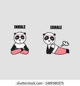 Panda Funny Yoga Poses And Exercises Doing Clipart. Funny Cartoon Poster Design. Inhale - Exhale. Vector Illustration - Vector