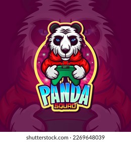 Mascota de juego Panda con gamepad.