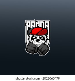 Panda gaming mascot esport logo template premium vector