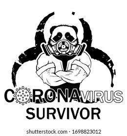 Panda in a gas mask. Coronavirus Survivor 2020. Vector Design