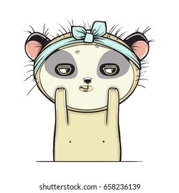 Panda gets a facial, isolated , Facial treatment Vector illustartion.