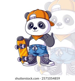 Panda getting ready to skateboard