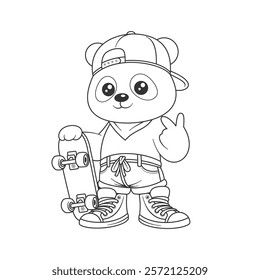 Panda getting ready to skateboard for coloring