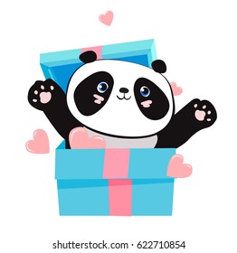panda and gift box vector illustration