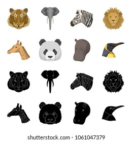 Panda, giraffe, hippopotamus, penguin, Realistic animals set collection icons in black,cartoon style vector symbol stock illustration web.