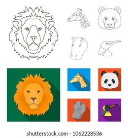 Panda, giraffe, hippopotamus, penguin, Realistic animals set collection icons in outline,flat style vector symbol stock illustration web.