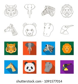 Panda, giraffe, hippopotamus, penguin, Realistic animals set collection icons in outline,flat style vector symbol stock illustration web.