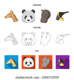Panda, giraffe, hippopotamus, penguin, Realistic animals set collection icons in cartoon,outline,flat style vector symbol stock illustration web.