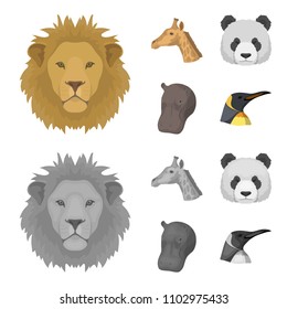 Panda, giraffe, hippopotamus, penguin, Realistic animals set collection icons in cartoon,monochrome style vector symbol stock illustration web.