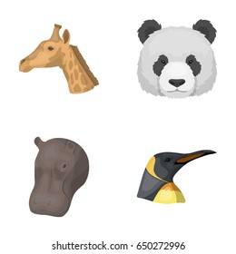 Panda, giraffe, hippopotamus, penguin, Realistic animals set collection icons in cartoon style vector symbol stock illustration web.