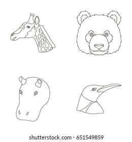 Panda, giraffe, hippopotamus, penguin, Realistic animals set collection icons in outline style vector symbol stock illustration web.