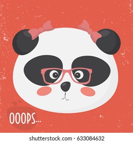 Panda girl with a face expression of a surprise or feeling sorry about a mistake. Panda geek girl oops face vector illustration is great as emoji, emoticon, poster or icon.