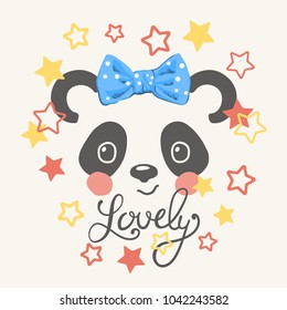 Panda girl with stars vector illustration