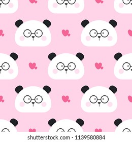 Panda with glasses. Hand drawn seamless pattern with cute animals.