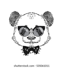 Panda with glasses and tie. Vector illustration.