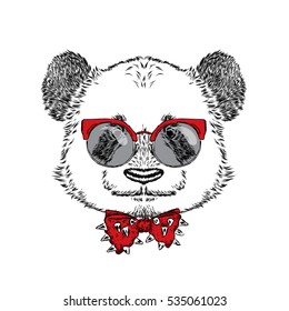 Panda with glasses and tie. Vector illustration.