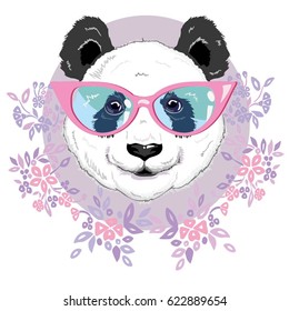 Panda with glasses, in vector, Illustrator