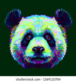 
Panda. Graphic, abstract, hand-drawn portrait of a panda on a dark green background.