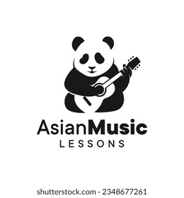 Panda and guitar combination logo character. It is suitable for use as a music course logo or something like that.