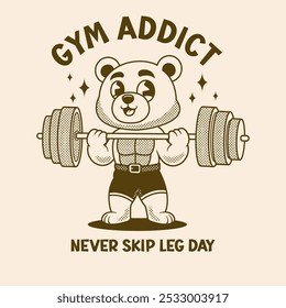 Panda gym lindo Vector de dibujos animados retro dibujado a mano lindo Vector de dibujos animados retro dibujado a mano