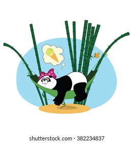 Panda in a hammock and bamboo