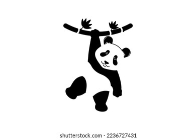 Panda hanging on bamboo illustration logo design