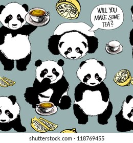 Panda has a cold / Seamless funny pattern