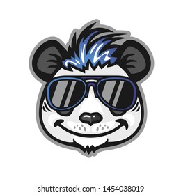 Panda head with blue hair and sunglasses, anthropomorphic panda