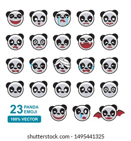 Panda Head Cartoon Emoji Vector Set of 23