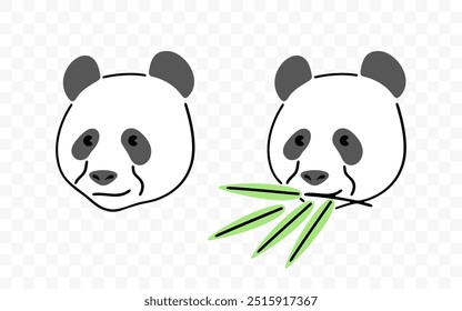 Cabeça de panda, panda chinês mastigando bambu, design gráfico. Urso panda, animal, vida selvagem e zoológico, design vetorial e ilustração