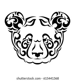 Panda head decorated in flat tribal style