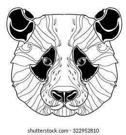 Panda head doodle on white background.Vector illustration. Sketch for tattoo or coloring book. Animal collection.