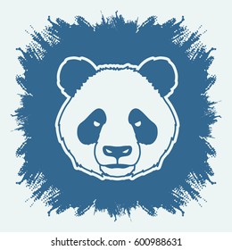 Panda head face front view designed on grunge frame background graphic vector.